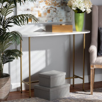 Baxton Studio WS-12220-Console Samuel Modern and Contemporary Gold Finished Metal Console Table With Faux Marble Tabletop